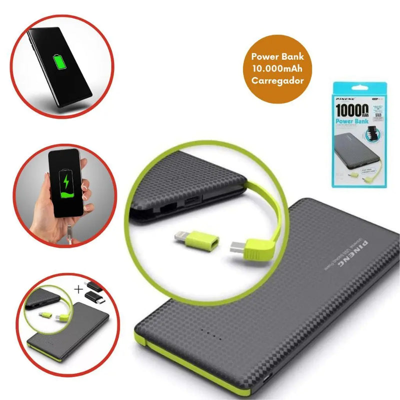 Power Bank 10.000mAh - Carregador Portátil Rápido para iPhone, Android